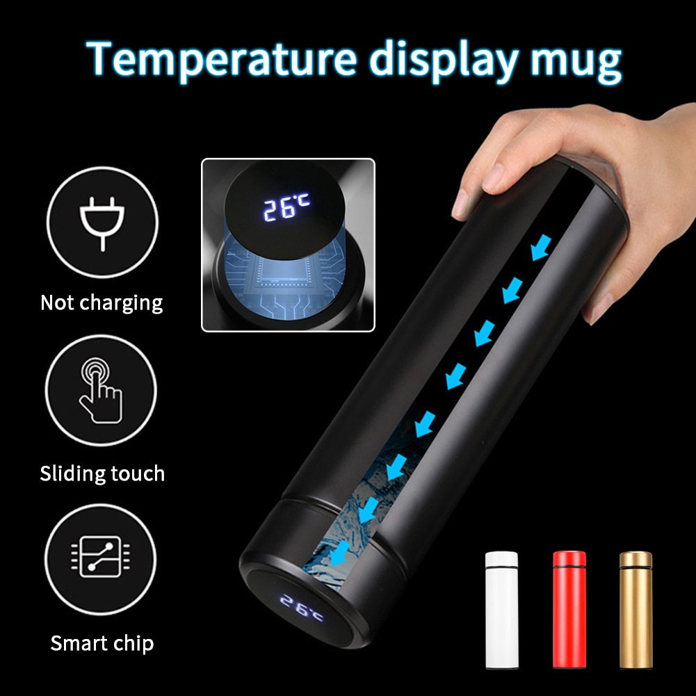 500ML Thermos Thermosflessen Temperatuur Display 304 Rvs Water Fles Reis Mok Tea Melk Mokken Thermo cup