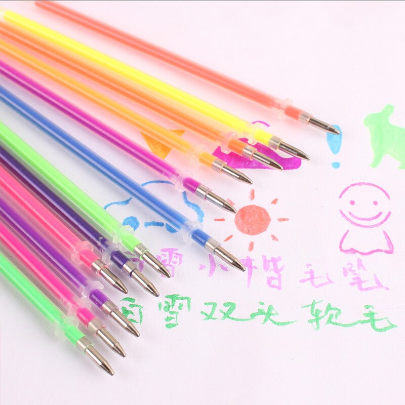 144 pcs/lot Colorful Gel Pen Refill Signature Painting Drawing Ink Refills Office School Stationery Writing Supplies
