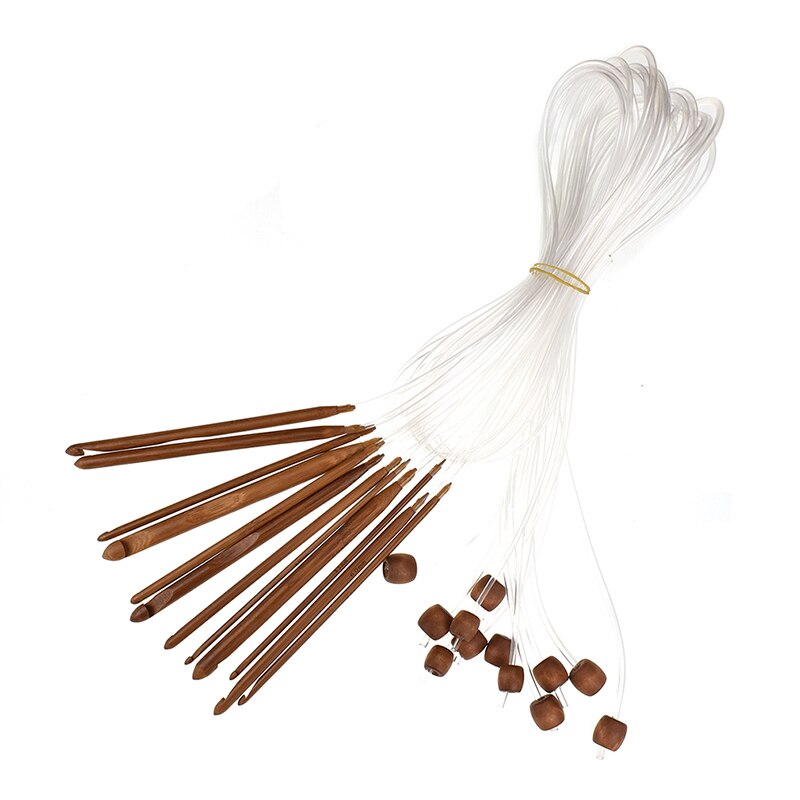 12pcs/set DIY Crochet Needle Knitting Tools With Plastic Cable Carbonized Bamboo Knitting Needles Weaving Carpet Blanket Tools: Style 1