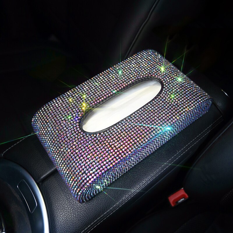 Luxe Strass Tissue Doos Houder Voor Auto Paper Case Servethouder Volledige Diamond Bling Bling Auto Accessoires Voor Meisjes