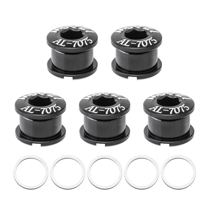 Tornillos para bielas de bicicleta, Tuercas para bielas de aleación de aluminio, superligeras, doble disco, 5 uds.: Single Black-1mm