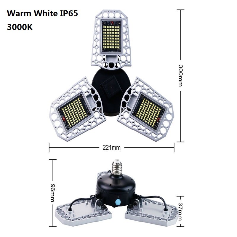 360-degree LED Garage Ceiling Lights Flush Mount Deformable Lamp 85% Energy Save High Brightness Ideal For Workshops Mines Barns: Warm White IP65 / 80W