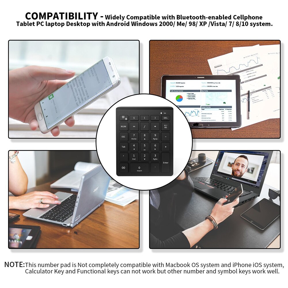 AVATTO Ultra Slim 28 Keys Bluetooth Numeric Keypad Number Pad with Scissor-Switch Mini Digtal Keyboard for PC Surface Pro Tablet