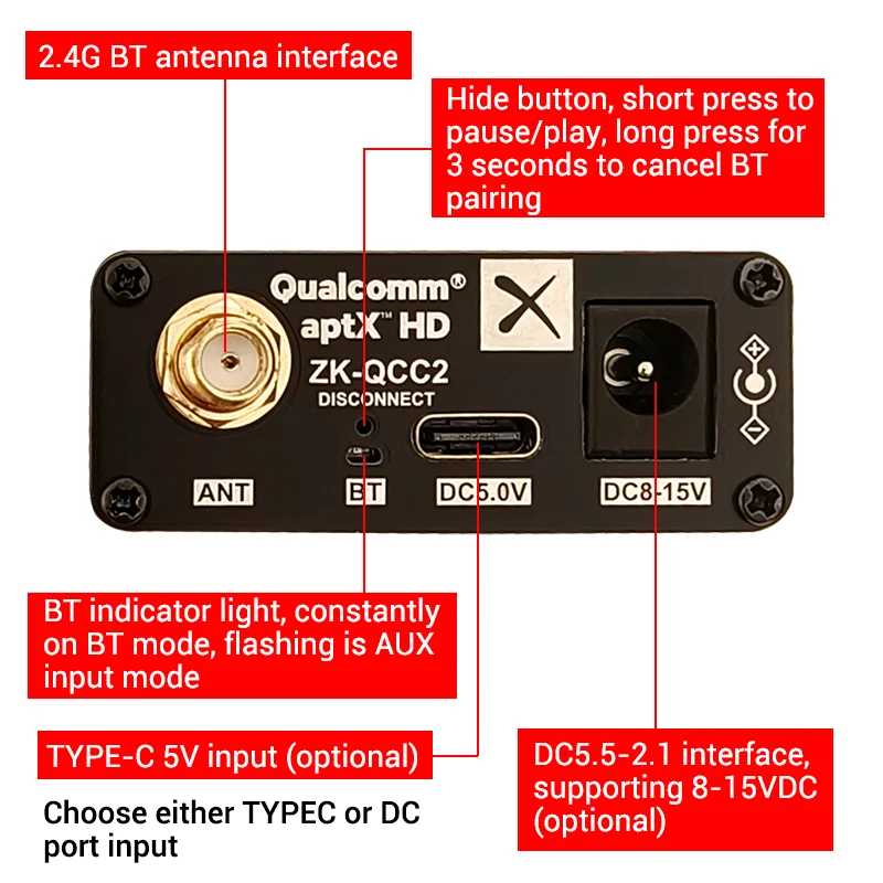 Ldac bluetooth 5.1 aptx hd qcc5125 ldac adaptador sem fio placa receptora dac placa decodificadora de áudio 24bit/96khz