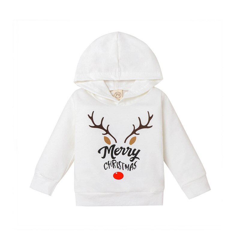 Sweats à capuche de noël pour bébé garçons filles coton wapiti imprimer dessin animé à manches longues sweat à capuche hauts 0-4T: WHITE / 12M