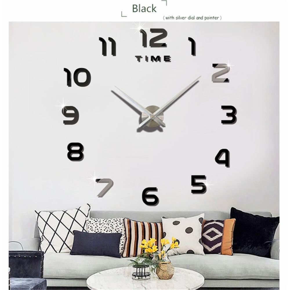 Vangold Frameless DIY Wall Clock, 3D Mirror Wall Clock Large Mute Wall Stickers for Living Room Bedroom Home Decorations: black