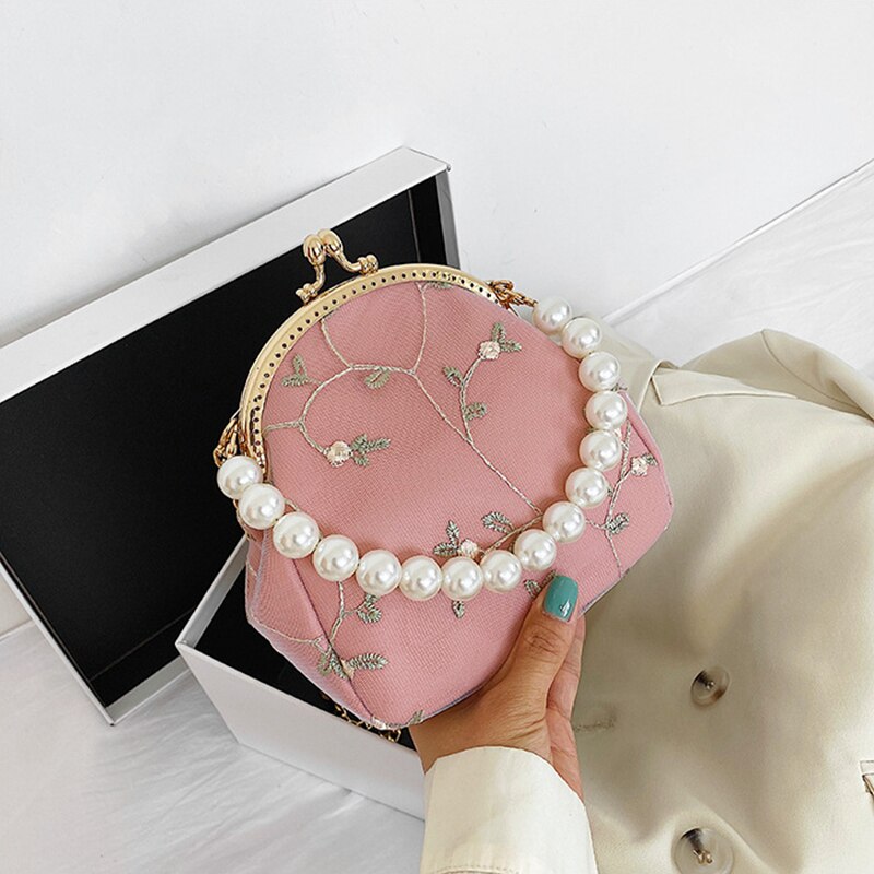 Sling Bag Female Women's Hand Bags Luxury Handbag Vintage Beading Lace Chain Messenger Shoulder Bags for Women