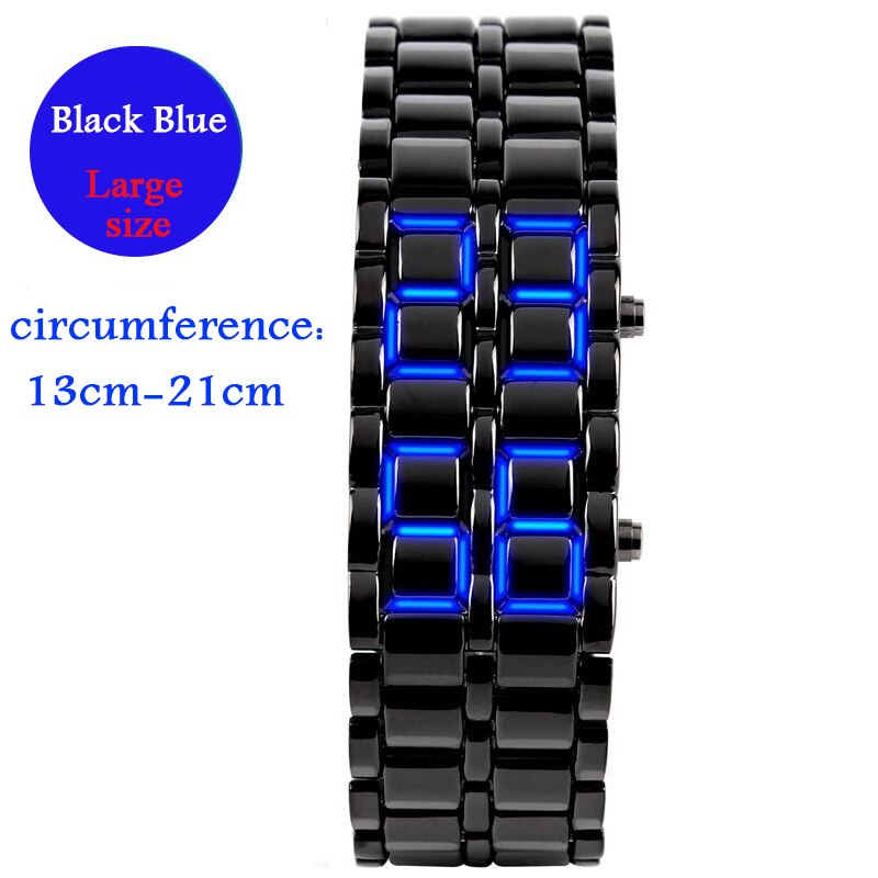 Blauw Lava Led Digitale Heren Horloge Stijl Ijzer Zwart Zilveren Armband Geïnspireerd Elektronische Horloge Часы Мужские: Black Blue L
