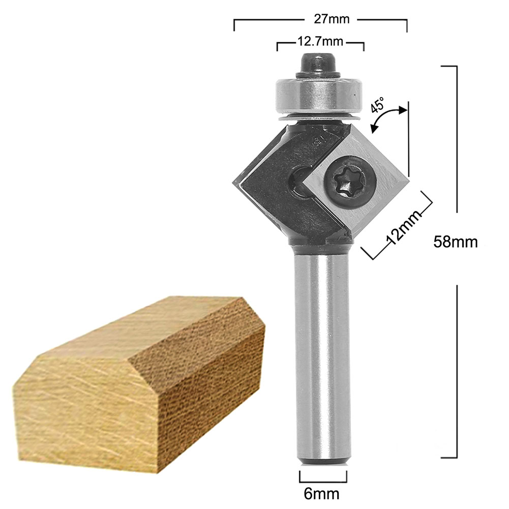 CNC 2 Blades Router Bit Round Bevel Corner Insert Woodworking Milling Cutter With Bearing Milling Cutter Woodworking Tool