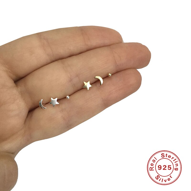 Berater 925 Sterling Silber Mini Mond Sterne Zucht Ohrringe einstellen Für Frauen Mädchen Einfache Korn Ohr Zucht Partei Feine schmuck 3Stck