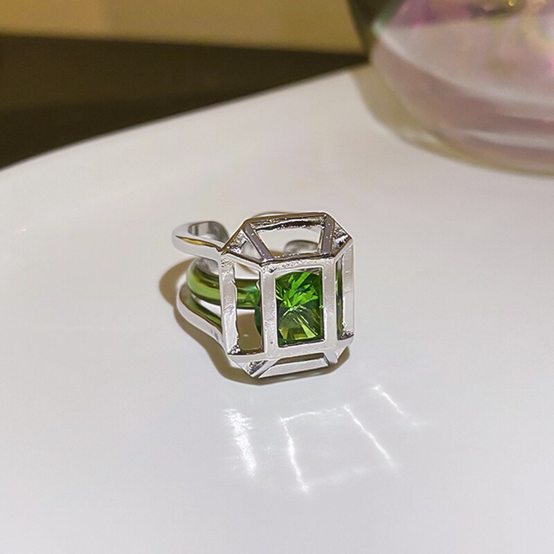 Huanzhi retro firkantet maling ring slik farve zirkon rhinestone uregelmæssig emalje glasur ring til kvinder piger smykker: D