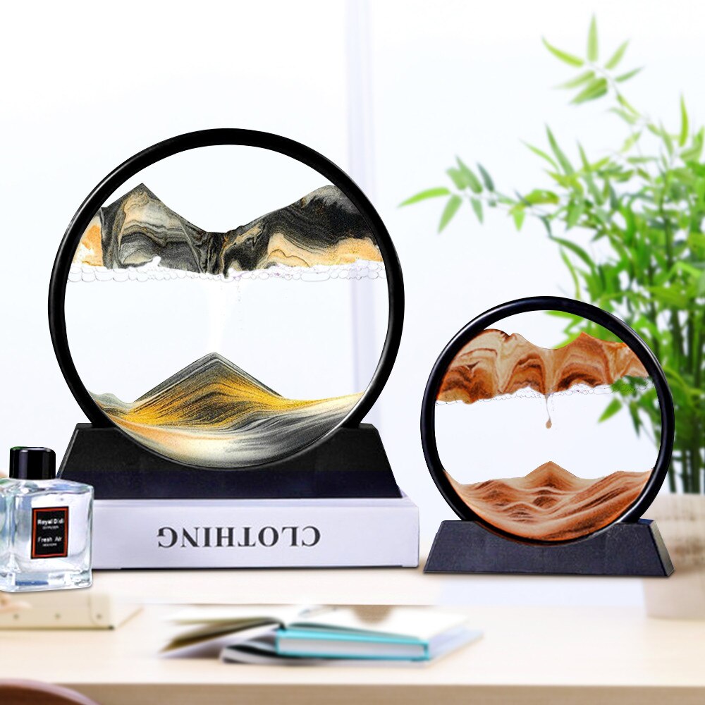 Sablier 3D avec étagère, paysage de sable profond, peinture de sable mouvant, image d&#39;art en mouvement, décoration de bureau pour la maison