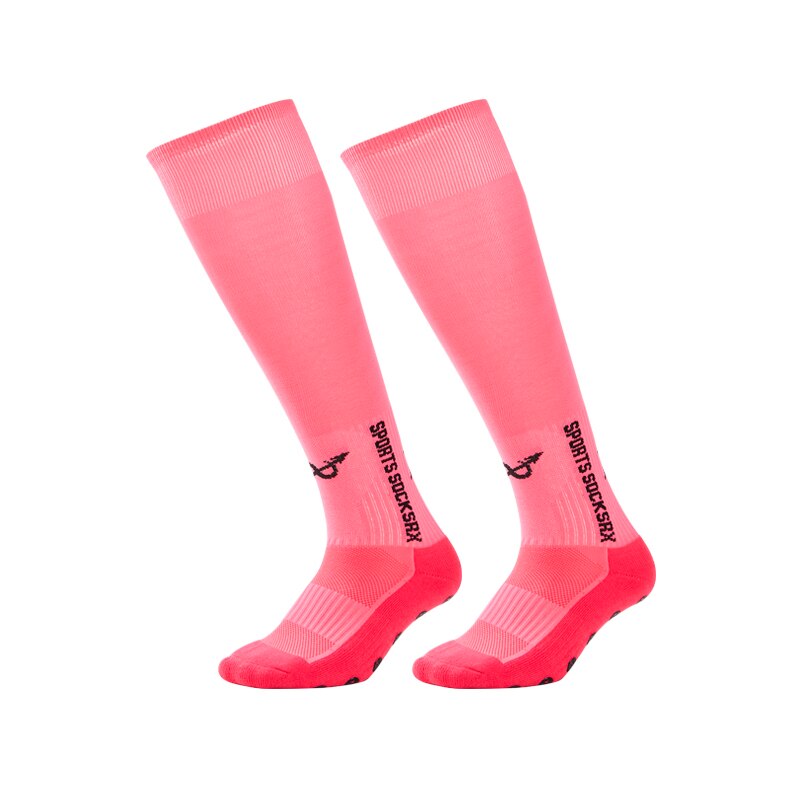 Unisex Sports Sock 1Pair Anti Slip Soccer Cotton Football Running Socks Short/Long Absorb Sweat Sock: Rose red / Long