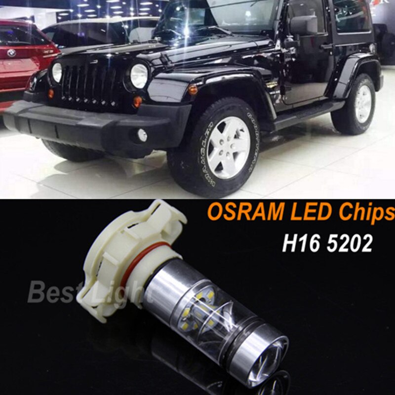 2x Super White 6000 k 5202 H16 LED DRL Mistlichten Lampen Voor jeep wrangler