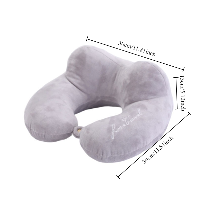 Almohada de viaje portátil para el cuello, espuma viscoelástica de franela para avión, coche, oficina, soporte ergonómico para el cuello en forma de U con hebilla