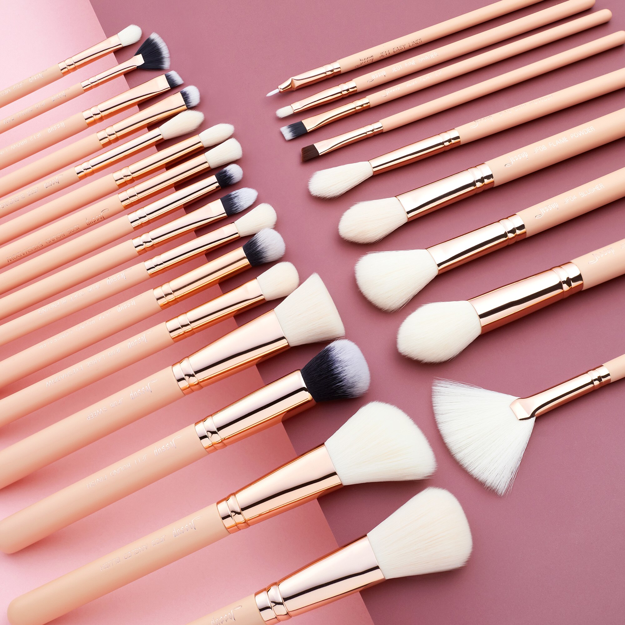 Jessup-Juego de brochas de maquillaje, resaltador de base , delineador de ojos, mezcla de pinceles, 25 uds. De soplo de melocotón/oro rosa