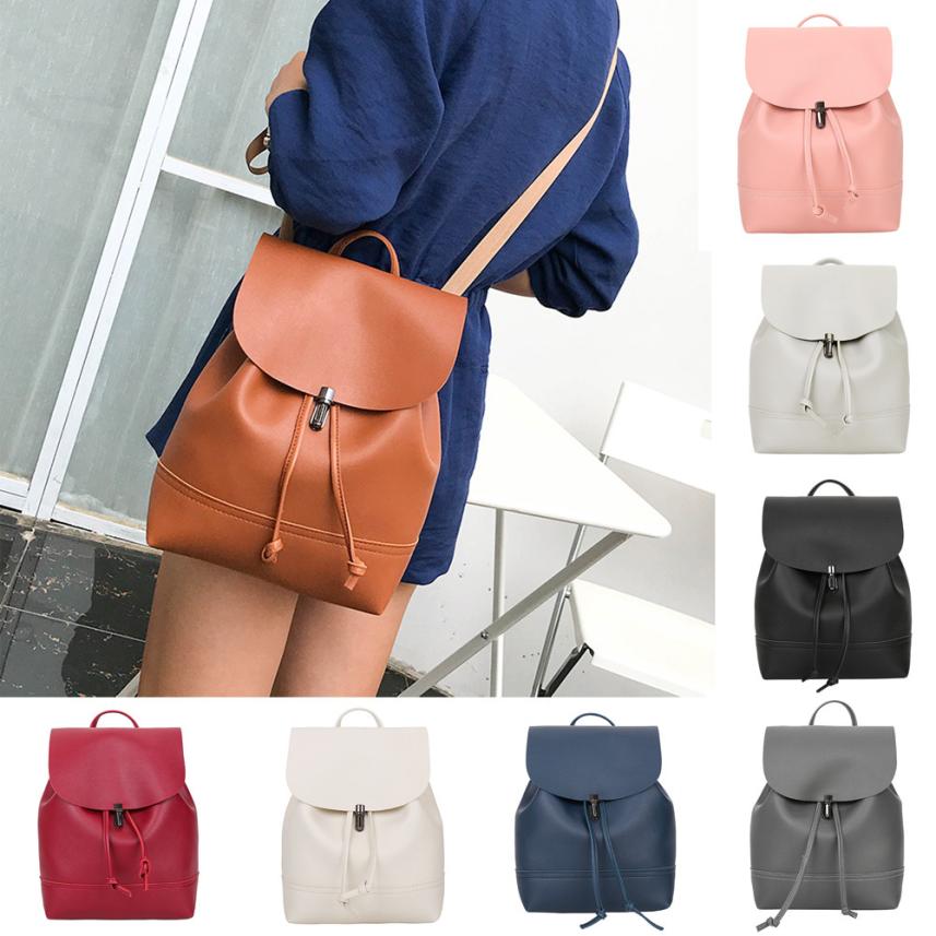 Women backpack Vintage Pure Color Leather School Bag Backpack Satchel backpack women Shoulder Bag bolsa #YL5