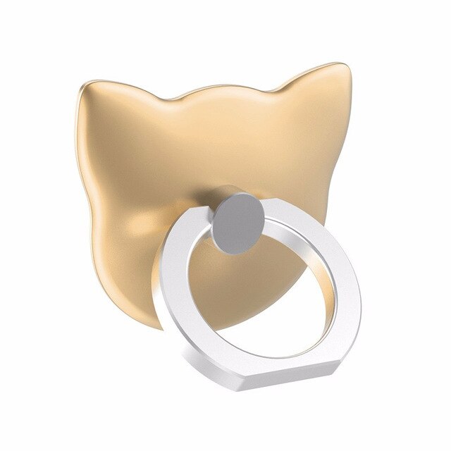 Universal Luxury Cartoon Cat head 360 Degree Finger Ring Mobile Phone Smartphone Stand Holder For all phone: Gold