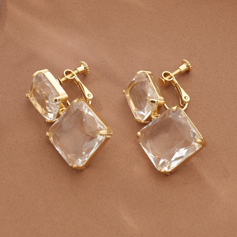 coréenne Style de luxe brillant carré cristal boucles d'oreilles Clip boucles d'oreilles pour Non percé femelle fête bijoux