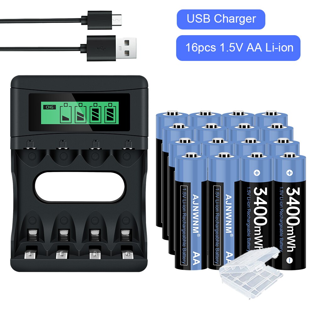 Baterías de iones de litio recargables, pilas AA de 1,5 v, 3400mWh, AA, 1,5 V, AA, 1,5 v