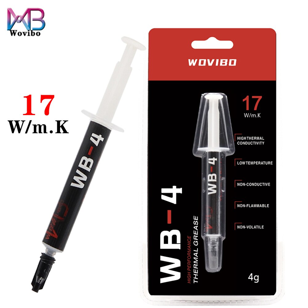 Wovibo-pasta térmica WB-4 WB 4 4g 1g 17 w/m-k para CPU, disipador de calor para impresora GPU, Enfriador de refrigeración, compuesto de grasa térmica de silicona