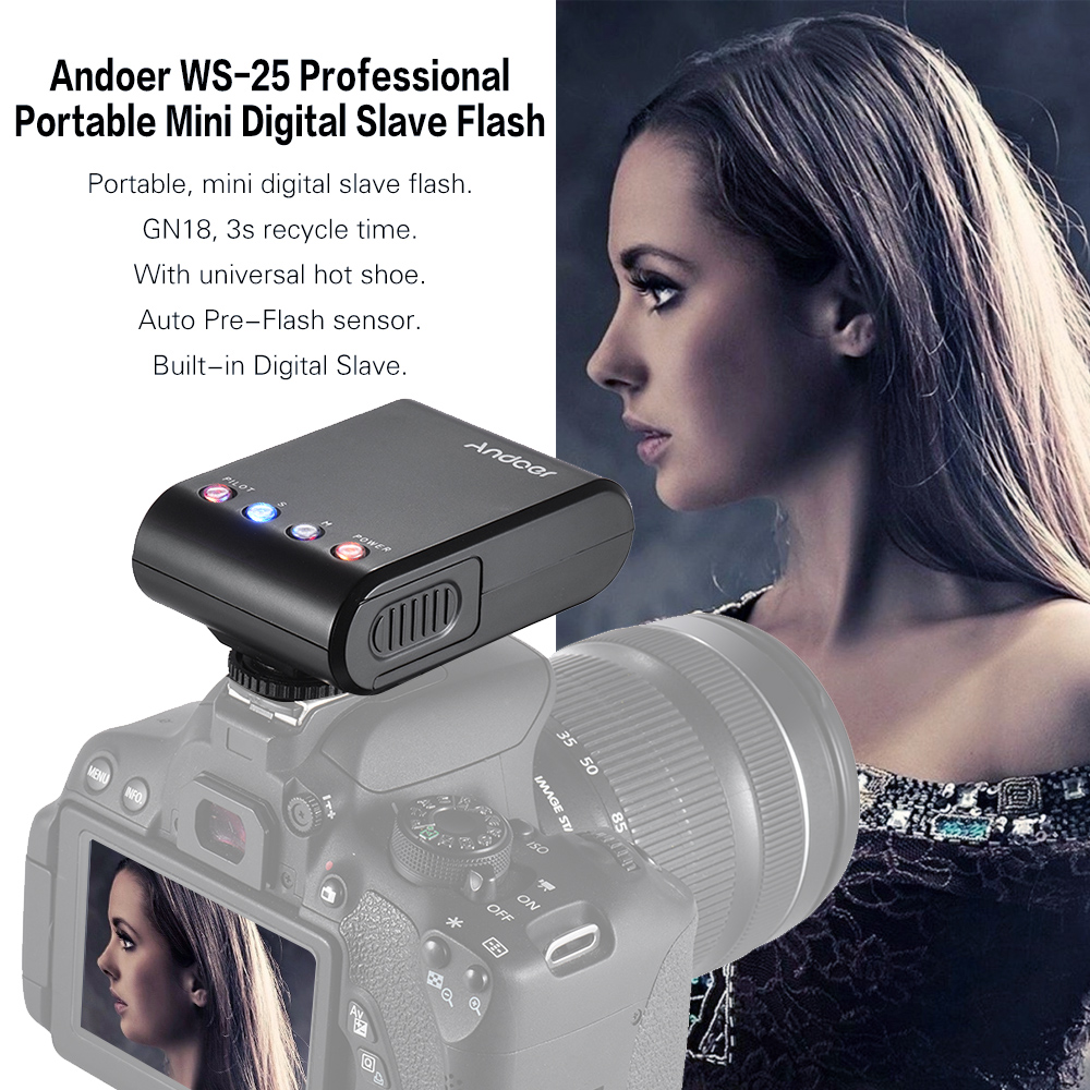 Andoer WS-25 Mini Digital-Sklave-Blitz Speedlite für Kanon Nikon Pentax Sony a7 nex6 HX50 A99 Blitz Speedlite w/ heißer Schuh GN18