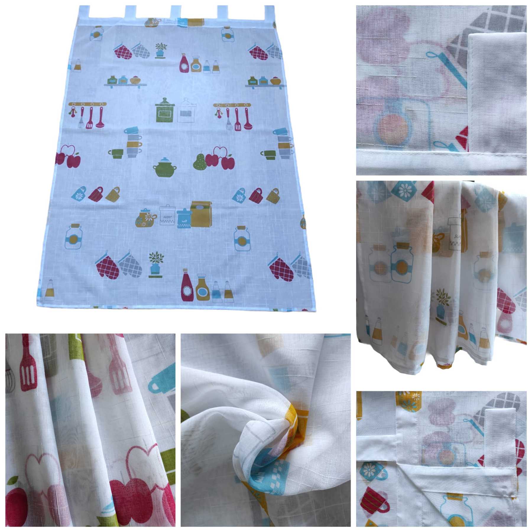 Cortina de Cocina visillo Estampados con Presillas Translucidas para Decoración de Ventanas, fino.