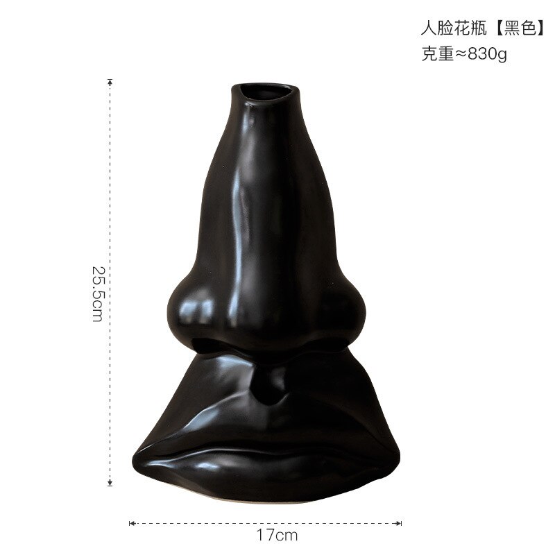Abstract Human Face Nose Vase Ceramic Crafts Hydroponic Porcelain Vase Flower Arrangement Container Countertop Decoration Modern: C