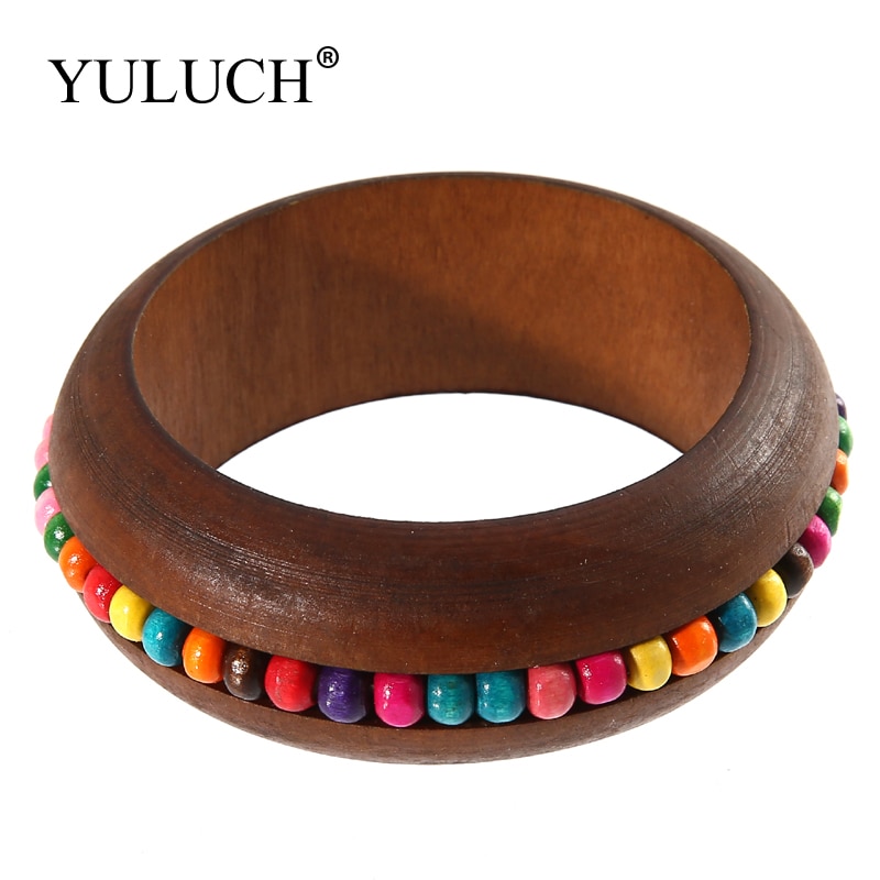 YULUCH Ronde Natuurlijke Houten Eenvoudige Bangles Met Kleurrijke Kralen Vrouwen Meisjes Hout Armband Sieraden Grote Bangles