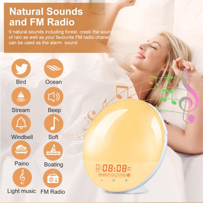 Wifi Smart Wake Up Light Digitale Wekker 7 Kleuren Zonsopgang/Zonsondergang Werkt Met Alexa Google Home Tuya App afstandsbediening