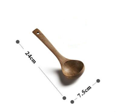 Cuchara de madera Natural para sopa, tenedor grande, cuchara para servir ensalada, conjunto de tenedor de mango largo, vajilla de madera, utensilios de cocina: 24cm