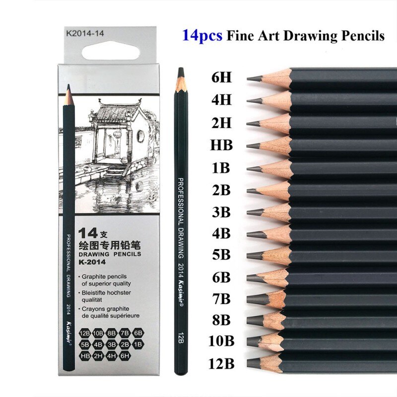 Art Sketch Wooden Pencil Exam Pencil Stationery Student Supplies Student Pencil Drawing Tools Set of 14 Different Specification