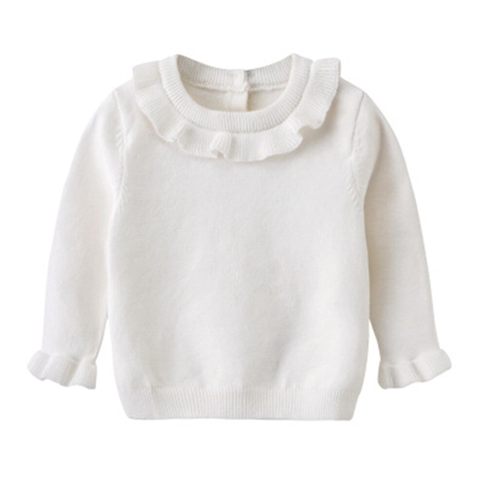 Baby sweater pige vinter langærmet varm forårs strikket baby pige sweater piger pullover top flæse sweater prinsesse tøj: Hvid / 3m