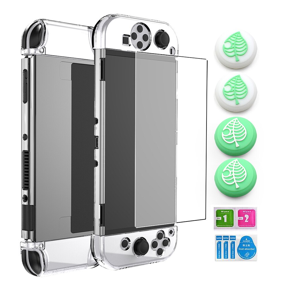 Hard Shell Micro-Frosted Cover Case Voor Schakelaar Oled &amp; Joycon Controller Game Accessoires 4 Thumb Grip Cap En screen Protector: YELLOW