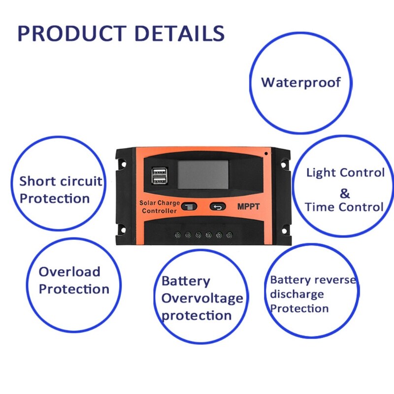 50A/60A 12V/24V Zonnepaneel Intelligente Regulator Mppt Solar Charge Controller W/Multi-functie Verstelbare Lcd Display