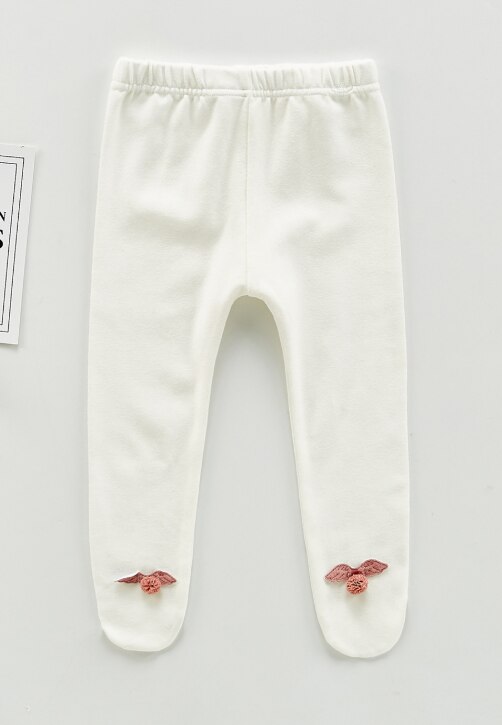 Baby flickor söta bowknot vita leggings 0-3 år baby all-match strumpbyxor: Vinge / 3t ( taggstorlek 100cm)