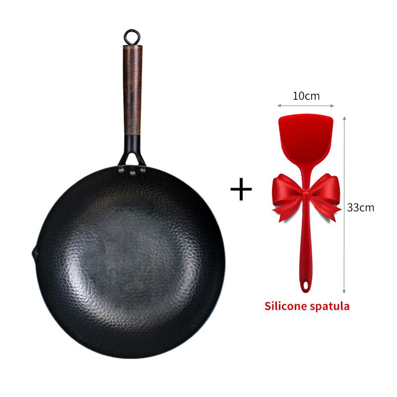 Traditional Iron Wok Pan Non-coating Non-stick Cooking pots Chinese Cookware induction Kitchen Utensils: B