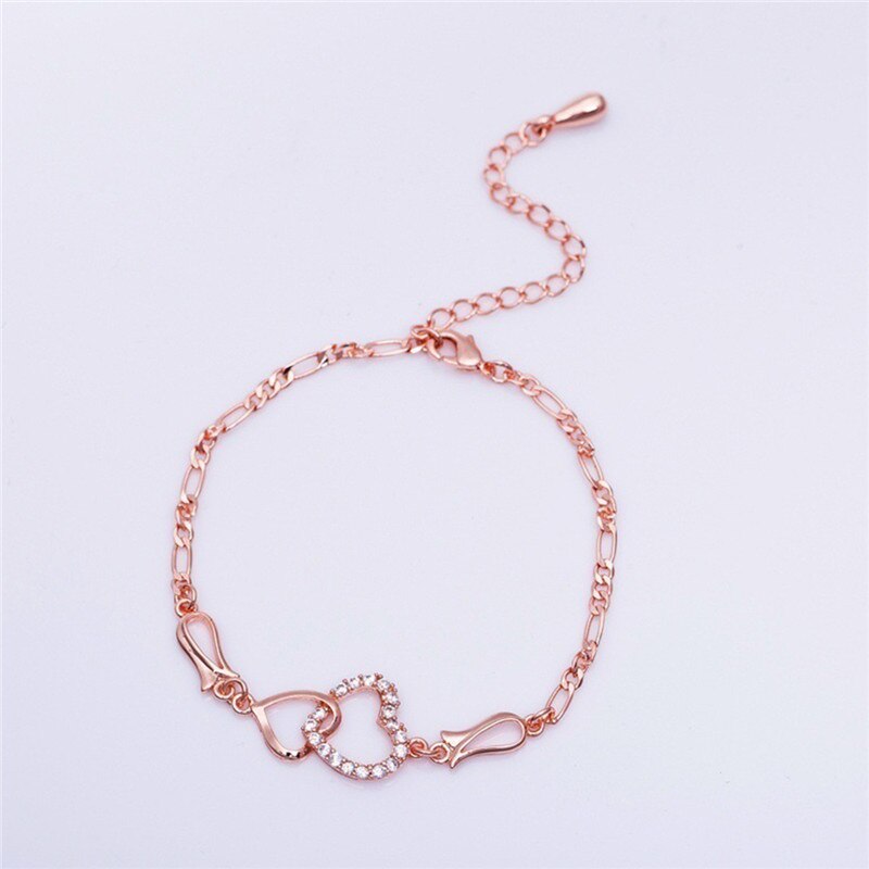 Doreen Kasten Fußkettchen Herz Zirkonia Gold Silber Farbe Auf Fuß Knöchel Armbänder Für Frauen Bein Schmuck 25cm lange, 1 PC: Rose Gold