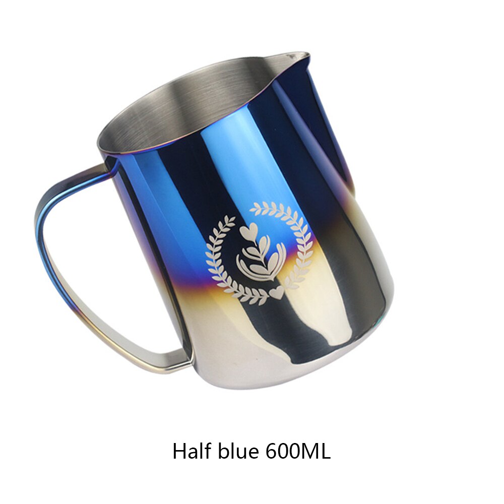 Stainless Steel Cup Coffee Cup Coffee Milk Mug Frothing Milk Latte Jug Coffees Pitcher Mug Craft Latte Frothing Art Jug 600ml: half blue 600ml