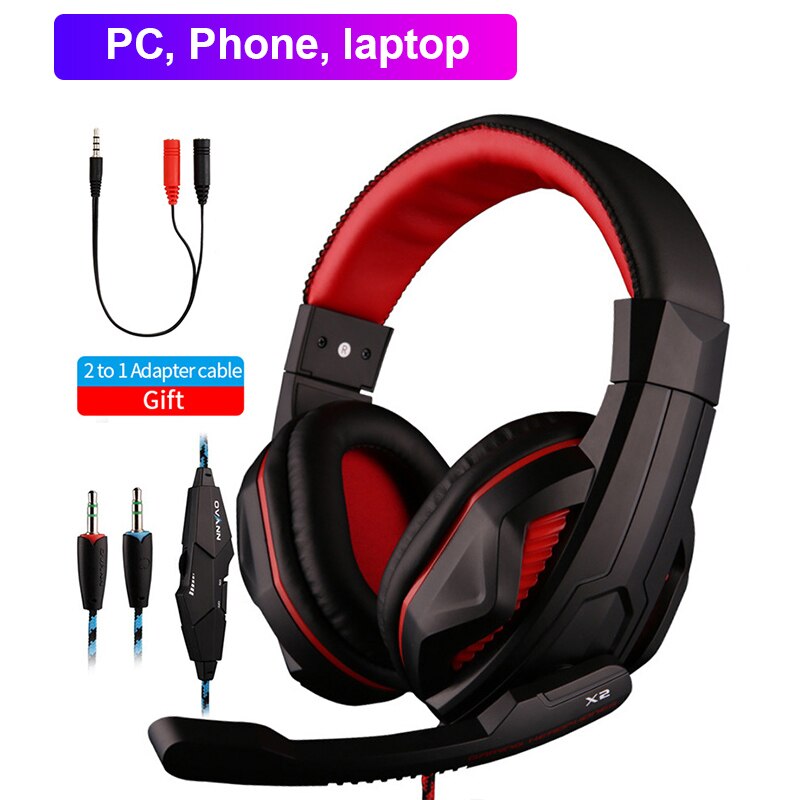 Ps4 gaming headsets, bekabelde headset, led-licht, gamer stereo headset, computerheadset voor  ps4 ps3 xbox heren: Rood geen led