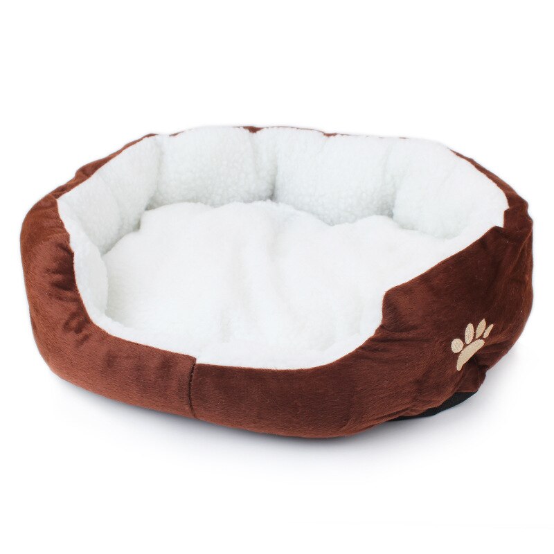 Hundsängar för små medelstora hundar varm fleece hundsäng rund husdjursstol kudde hundar katt vinter hund kennel valpmatta husdjurssäng: Brun / 50 x 40cm