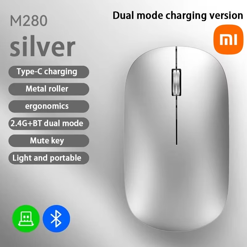 Xiaomi Wireless Bluetooth Mouse Dual Mode DPI Adjustable 2.4G Type-C Rechargeable Silent Ergonomic Morandi Portable Office Mouse: Silver