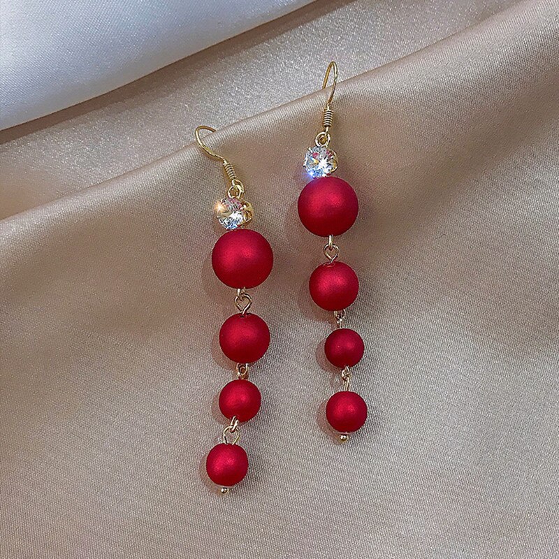 Trend Simulatie Pearl Lange Oorbellen Voor Vrouwen Geometrie Bruiloft Hanger Oorbellen Koreaanse Sieraden Goede Oorbellen: Drop Pearl Red