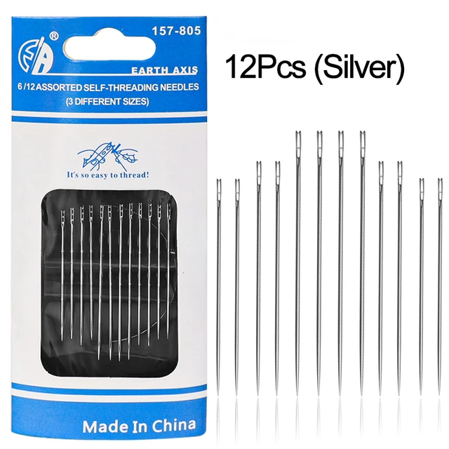 30/12Pcs Side Hole Blind Sewing Needles Stainless Steel Elderly Self Threading Needles Household DIY Beading Threading Needle