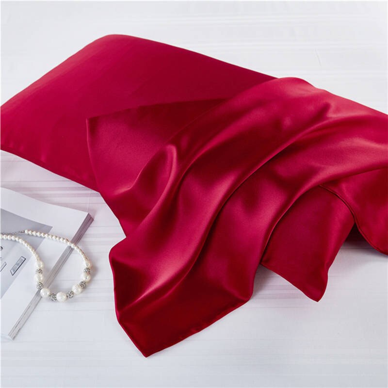 16 momme 100%  naturlig mulberry silke pudebetræk lynlås pudebetræk ægte silke pudebetræk satin til hjemmesengetøj 51*76cm: Rød