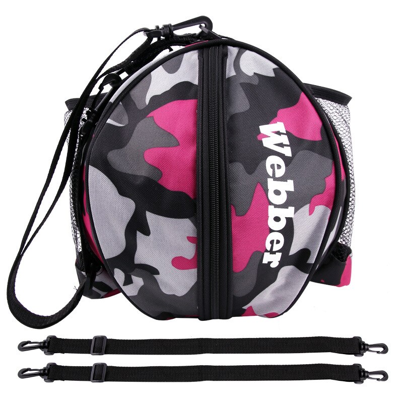 Universel sportspose basketball fodbold volleyball rygsæk håndtaske rund form justerbar skulderrem rygsække opbevaring: Camo rød