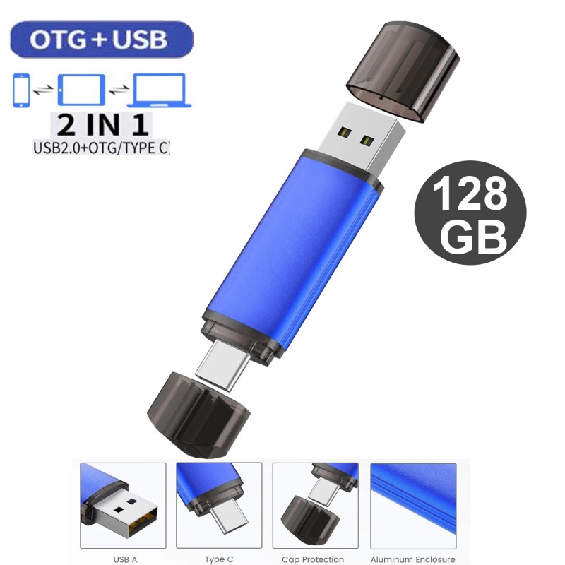 128GB Type C Flash Drive 2 in 1 OTG USB 2.0 + USB C Memory Stick for Backup