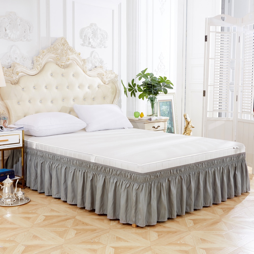 Couleur unie roi jupe lit colchas para cama élastique lit volants lit jupe doux confortable enveloppement autour de la décoloration résistant