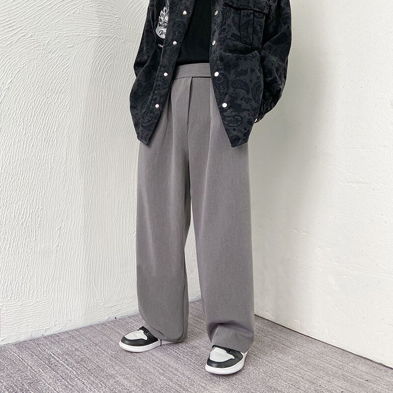 Pantalones de traje marrones/grises/negros para hombre, pantalones de vestir de la sociedad de la , Pantalones rectos sueltos coreanos, pantalones formales de oficina M-2XL