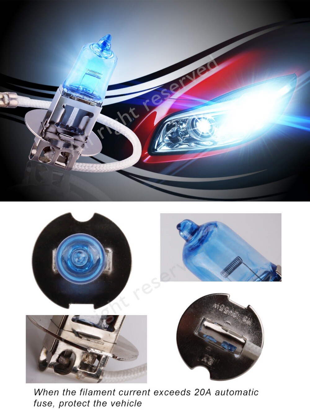 Bombilla halógena para faro delantero de coche, lámpara blanca de 12V, 100W, H11, 5000K, H3, H1, H7, H4, HB3, HB4, 9005, 9006
